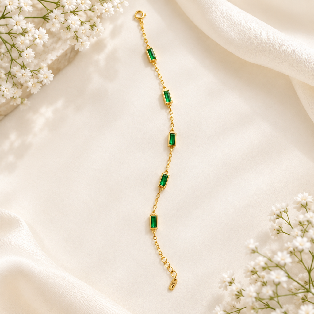 The Emerald Baguette Gold Chain Bracelet