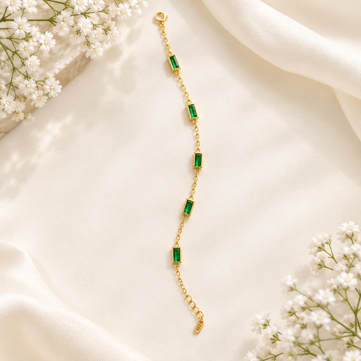 The Emerald Baguette Gold Chain Bracelet