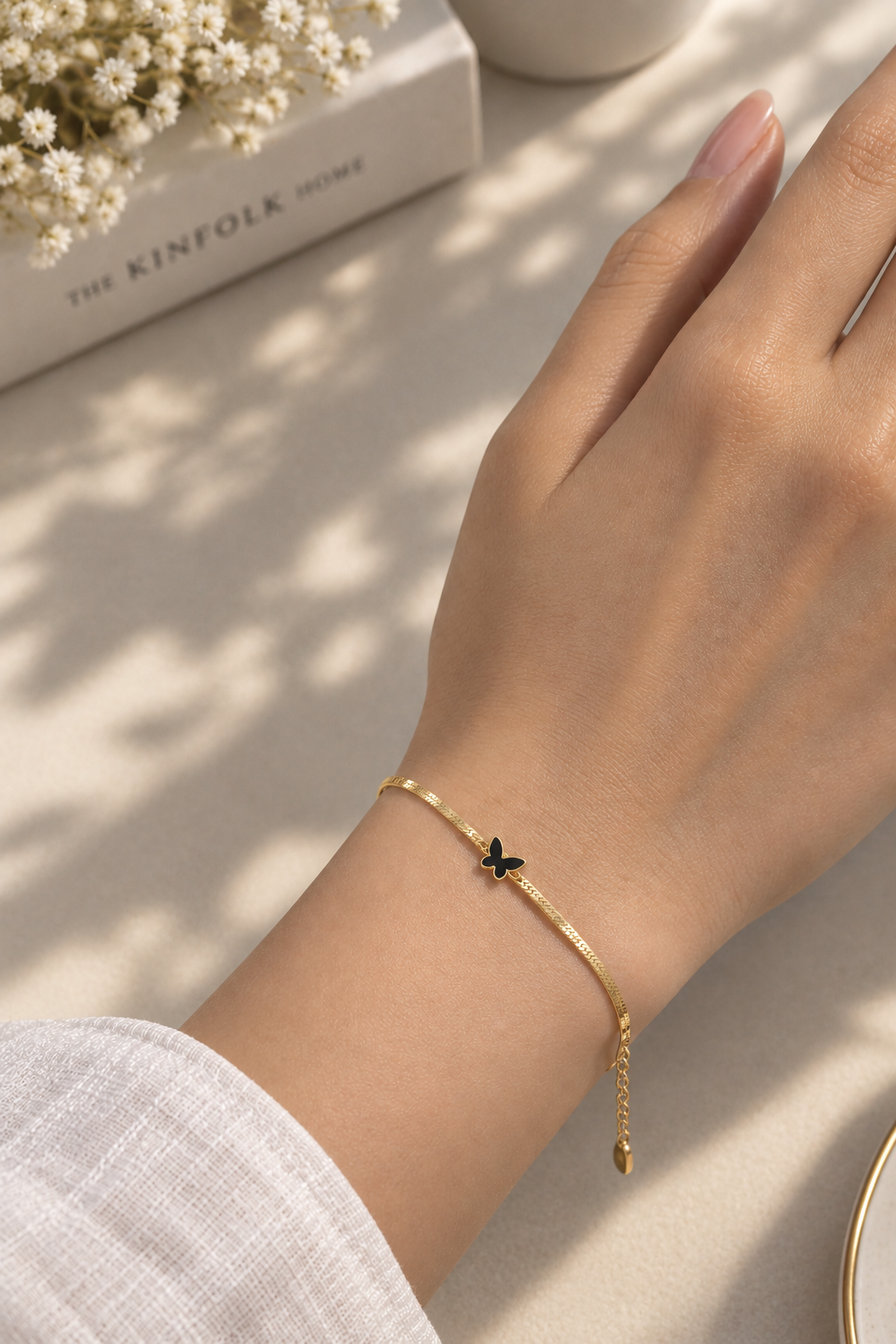 The Noir Butterfly Herringbone Bracelet