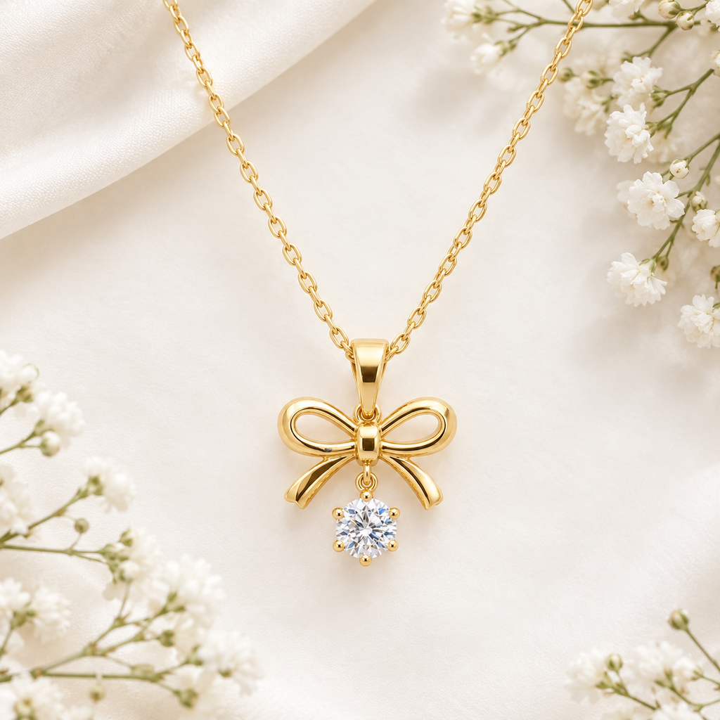 The Golden Bow Crystal Pendant Necklace