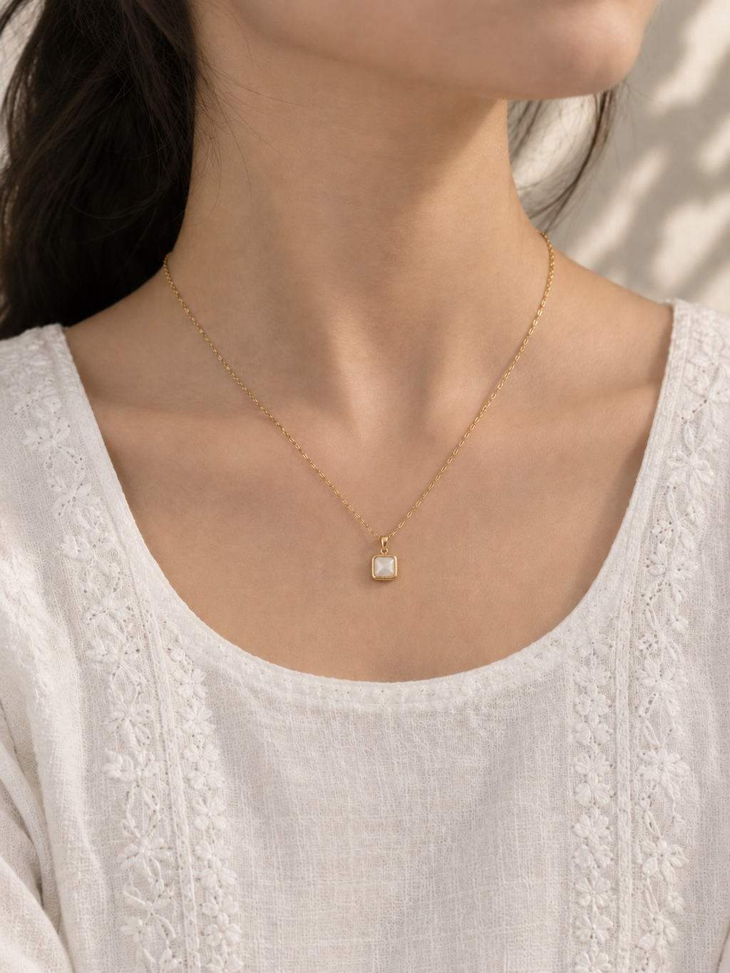 The Aurelia Square Pearl Cushion Necklace
